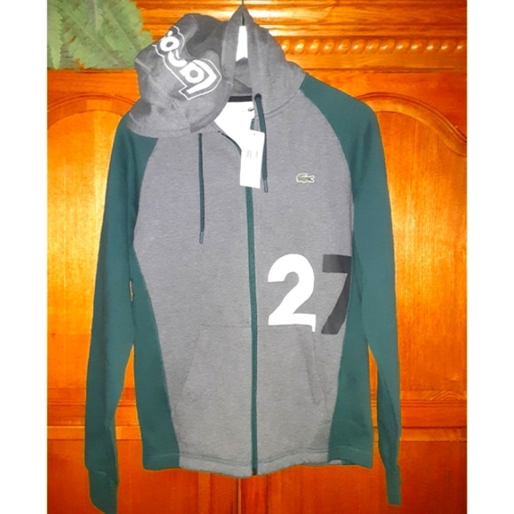 Lacoste Sport 27 | Zip-Up Wording Down Hood Graphic Logo Sweat Hoodie - Picture 15 of 15
